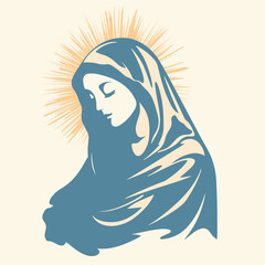 Vector illustration of  Mother Mary in simple minimalistic art form
