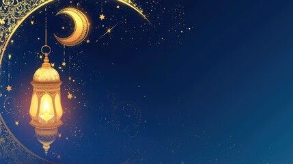 Ramadan Kareem background with arabic lantern and crescent moon
