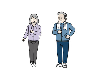 ジョギングをする老夫婦のイラスト