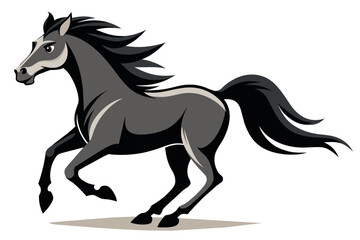  Beautiful horse runs in 2d style vector art illustration 