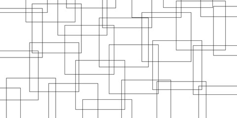 Geometric white background with black rectangle shape strokes lines pattern texture. seamless random chaotic digital line business concept. abstract black stroke lines vector background.