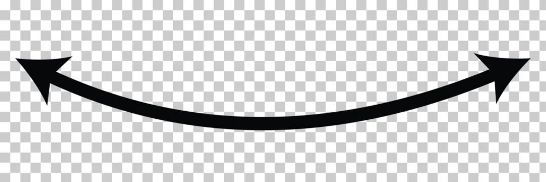 Dual sided arrow. Curved arc shape. Semicircular thin double ended arrow. Dual sided arrow Vector illustration.