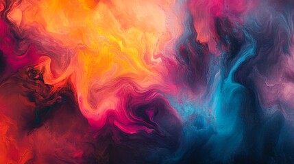 A vibrant abstract background with swirling colors and fluid shapes, creating a dynamic and energetic composition