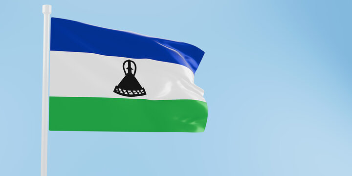 Lesotho flag of silk-3D illustration. 3d render.