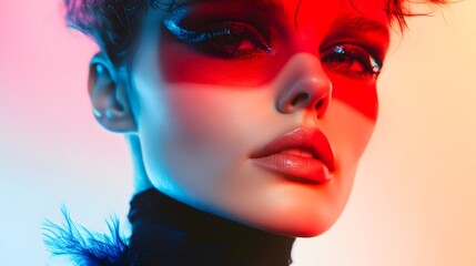 Naklejka premium Dramatic Fashion Editorial Portrait of a Bold Confident Model in Avant Garde Couture