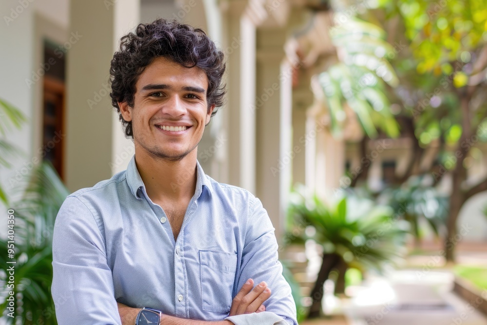 Wall mural smiling man in outdoor setting