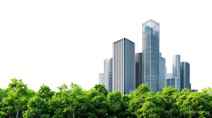 Fototapeta premium Modern skyscrapers behind lush trees