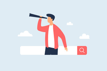 Looking for a new career and job. Illustration concept of seeing job opportunities, finding success using binoculars. Vector illustration