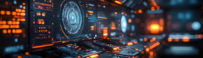 Obraz premium A close-up of a futuristic logistics command center, where AI systems manage international marketing strategies and supply chain efficiency in real-time