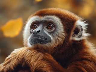Obraz premium Wild Gibbon, Majestic Primate, Forest Wildlife in Nature