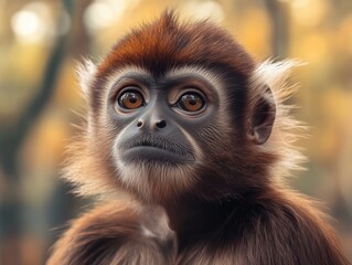 Fototapeta premium Close Up of Leaf Monkey in Wilderness, Tropical Forest Primate