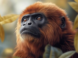 Obraz premium Close Up Portrait of a Howler Monkey in Lush Forest Habitat