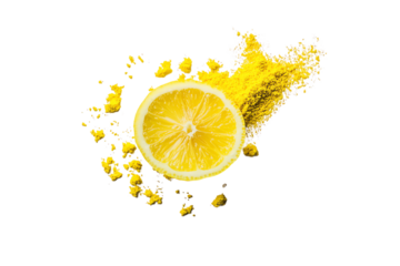 Lemon Slice & Turmeric Powder Explosion on White