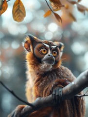 Naklejka premium Night Monkey, Owl Monkey, Douroucouli Wildlife Close Up, Jungle Primate in Nature