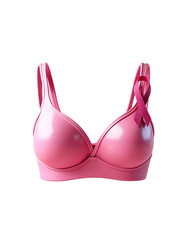 3D Pink Bra with Pink Ribbon for Breast Cancer Awareness transparent PNG

