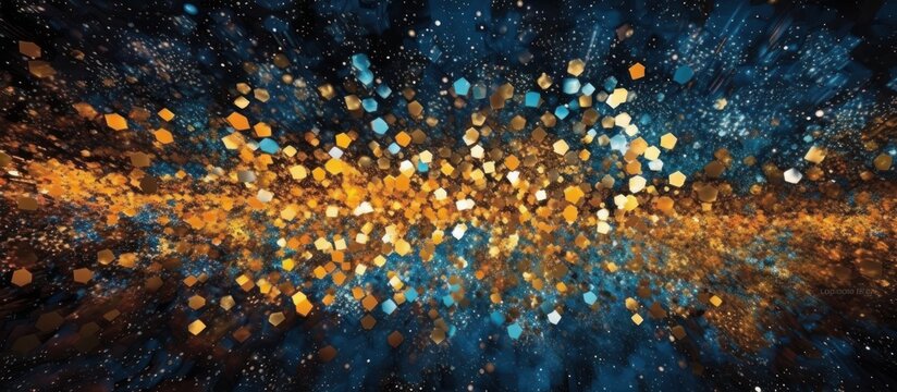 Golden and Blue Abstract with Glittering Shapes - Powered by Adobe