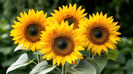 Fototapeta premium A vibrant arrangement of sunflowers showcasing their yellow petals and dark centers, symbolizing warmth and positivity.