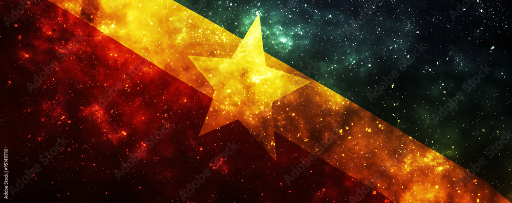 Wall mural An artistic rendition of the Ghanaian flag, showcasing its vibrant red, yellow, and green colors with a prominent textured star at the center