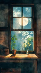 Sunlight shining into study oil painting illustration background poster