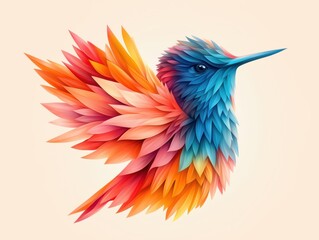 Minimalist Chinese Watercolor Hummingbird in Flight with Geometric Background