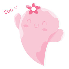 Cute Kawaii Pink Halloween Ghost Cartoon Perfect for adding some spooky fun to your designs. Get into the Halloween spirit with this flat vector illustration.