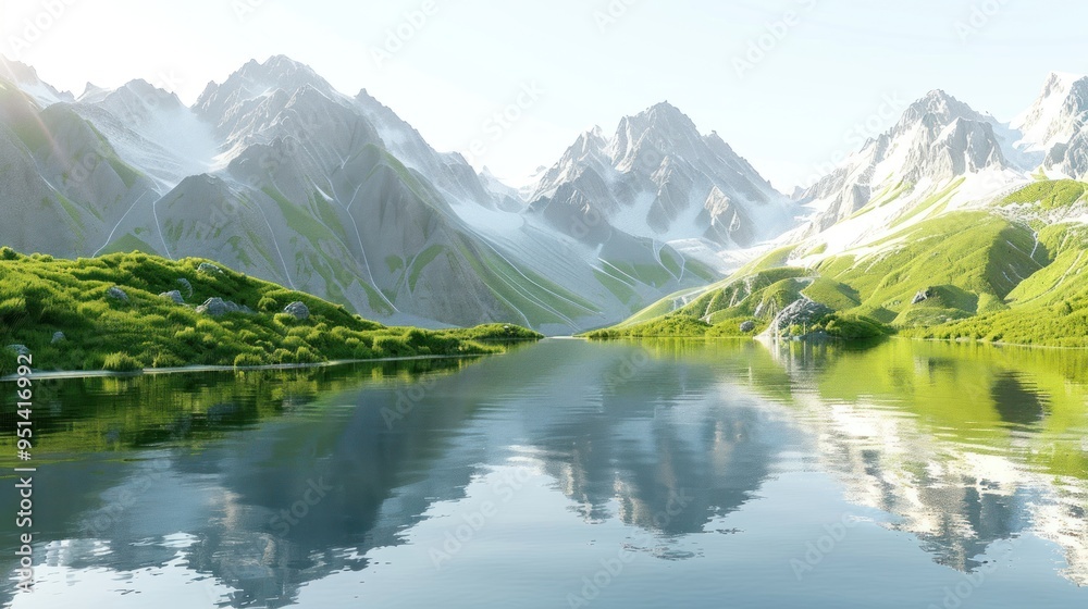 Poster serene mountain lake reflection