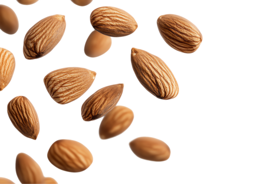 Floating Almonds:  High-Res Isolated Nut Cascade on White
