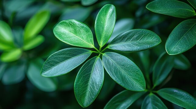 Close-up of a Vibrant Green Schefflera Leaf in Natural Light