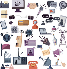 communication tools from vintage to modern times illustration set