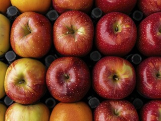 Arranged apples in a vibrant fruit display, highlighting their freshness and natural allure, ideal for promoting nutritious eating habits.