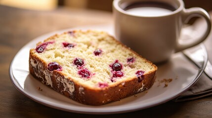 Homemade Cranberry Walnut Bread with a Cup of Coffee
