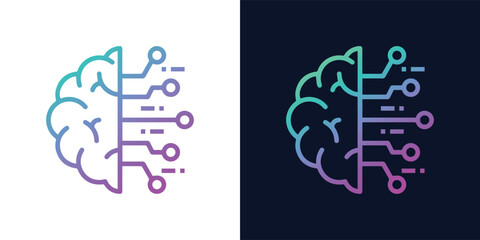 Artificial intelligence AI Brain Icon Logo vector icon sign for graphic design, logo, website, mobile app, UI. Processor circuit Ai line icon technology symbol