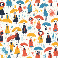 Kawaii Witches with Skulls on White Background