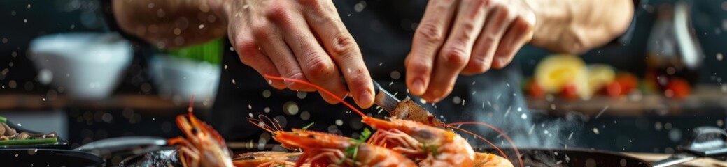 Obraz premium Chef Seasoning Fresh Shrimp