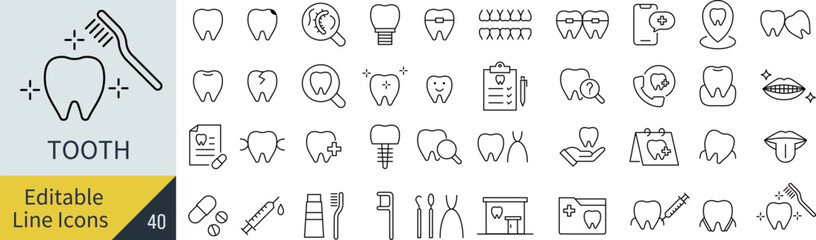線の編集ができる歯に関するアイコンセット（アウトライン化していない）