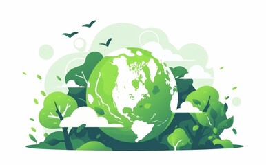 Eco-friendly vector logo of green Earth with trees,   global map for environmental protection action day.