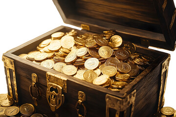 Treasure Chest Full of Gold Coins Isolated on Transparent&nbsp;