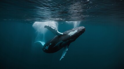 Obraz premium Whales come up above the water to breathe.