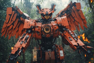 Red orange high-tech Mecha Garuda futuristic style 