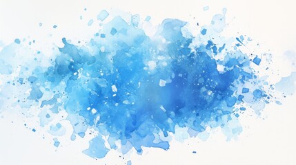 Obraz premium Minimalist blue watercolor stain with paint splatter and copy space on the side