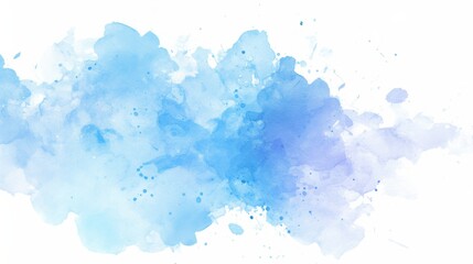 Minimalist blue watercolor stain with paint splatter and copy space on the side