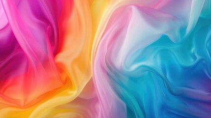 Obraz premium Vibrant flowing fabric background, rich textures, dynamic movement, enchanting rainbow gradient, perfect for design projects, digital art, or creative presentations.