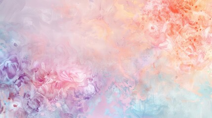 Fototapeta premium Pastel Dreamscape, an ethereal blend of soft peach, lavender, and baby blue, featuring delicate watercolor textures and gentle floral accents that evoke tranquility.
