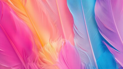 Fototapeta premium Colorful Feather Display, a mesmerizing blend of vibrant hues and soft textures, showcasing an enchanting arrangement of bright feathers that captivates the eye.