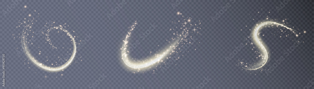 Poster golden light swirl bright magic lines, light effect curve lines with sparks and bright shine. vector