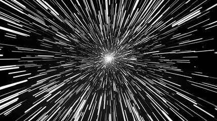 Abstract background with white lines radiating out from the center on a black background.