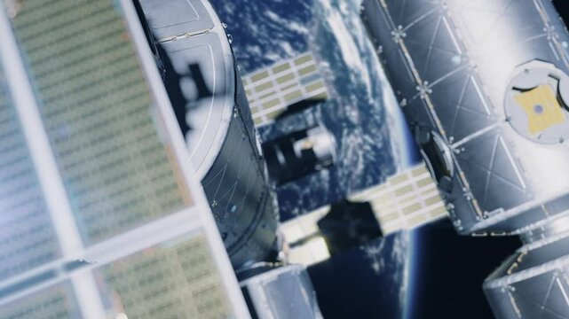 a large space station with residential modules in orbit of an inhabited planet, a concept for exploring space and distant planets