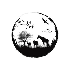 Wildlife Silhouette on Earth , Representing a Wildlife Conservation Concept. Environmental Art. Isolated on a Transparent Background. Cutout PNG.