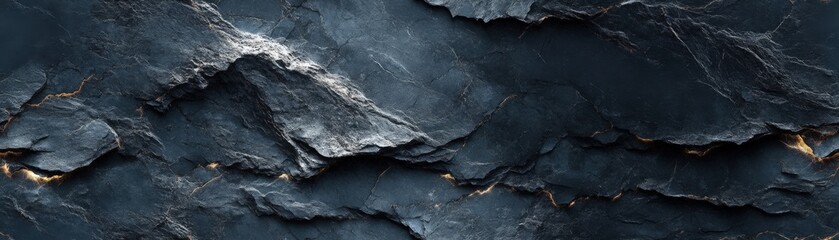 Close-up of layered dark slate texture, showcasing natural rock patterns and formations with rich details.