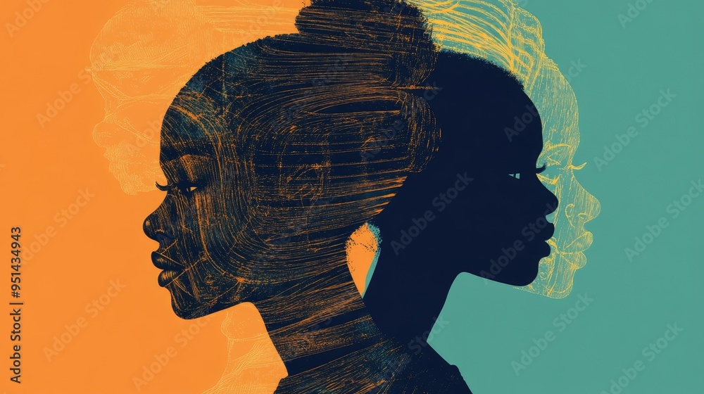 Canvas Prints Abstract Portrait of Two Women in Profile